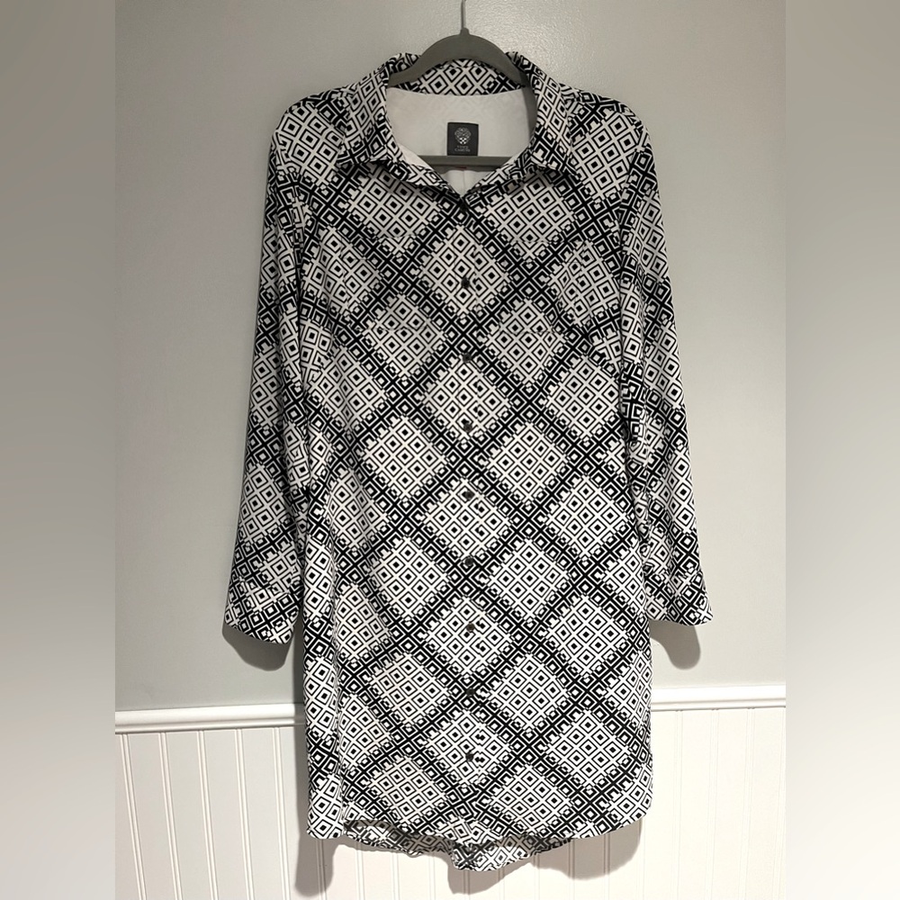 Vince Camuto Collared Geo Print Button Down Long sleeve Shirt Dress Size 10